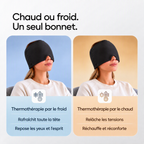 Bonnet Kura en thermothérapie par le froid (rafraîchit toute la tête, repose les yeux et l'esprit) et par le chaud (relâche les tensions, réchauffe et réconforte)